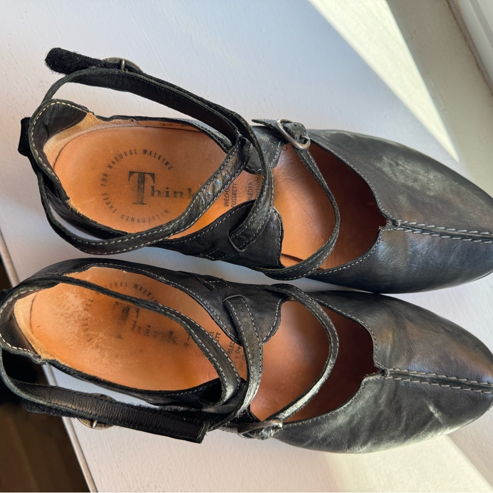 Think! Black Leather Women's Flats